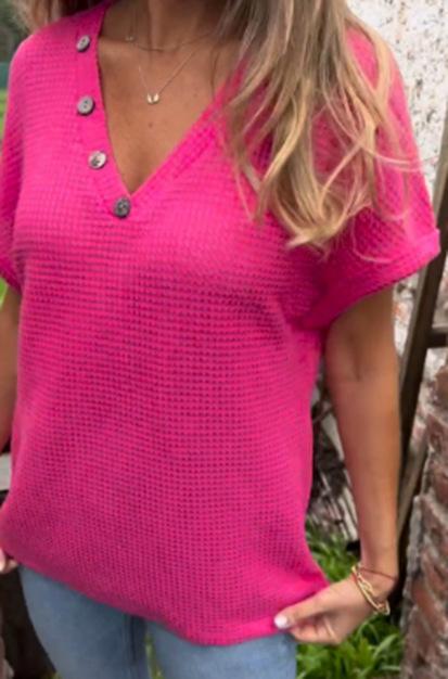 Camiseta Waffle Grid con Manga Corta y Escote en V