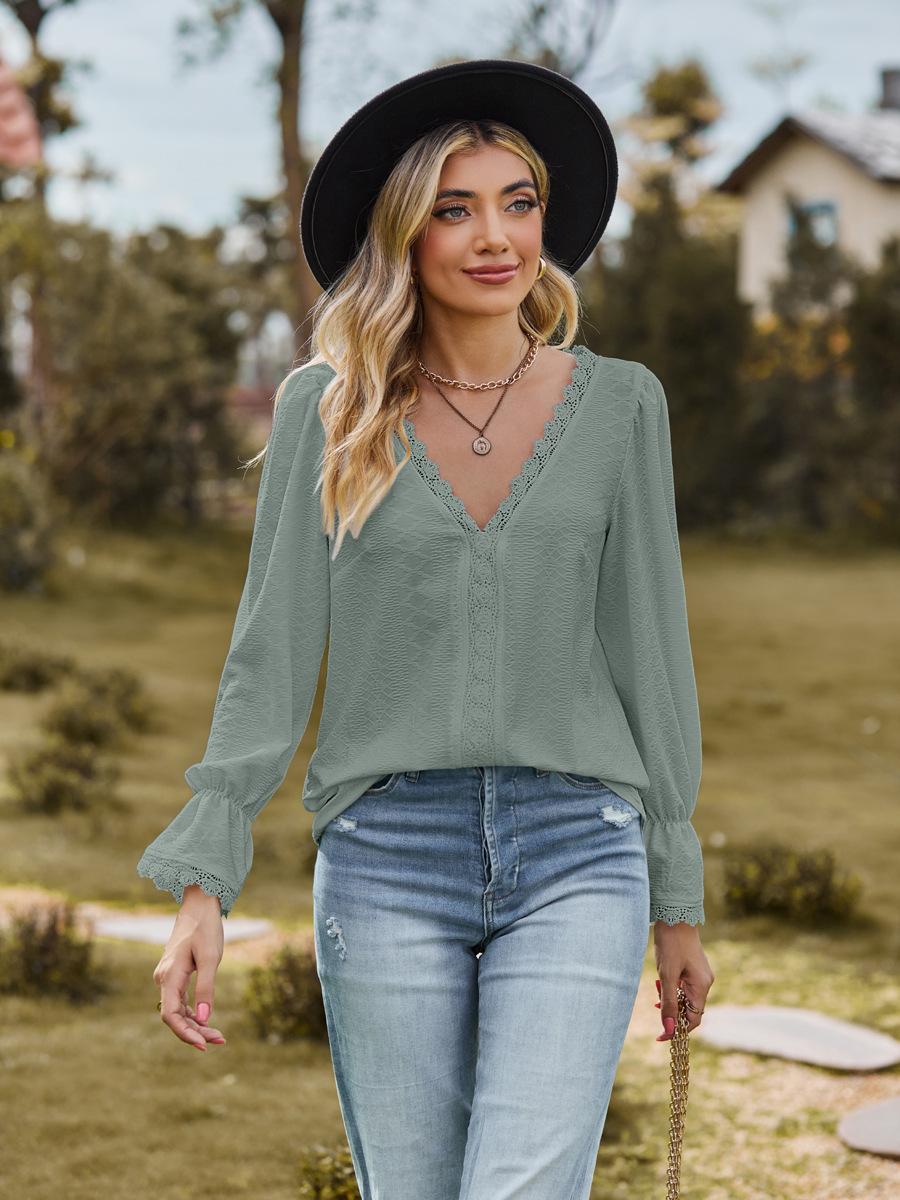 Tienda Zene Paris camisa de encaje con cuello en V