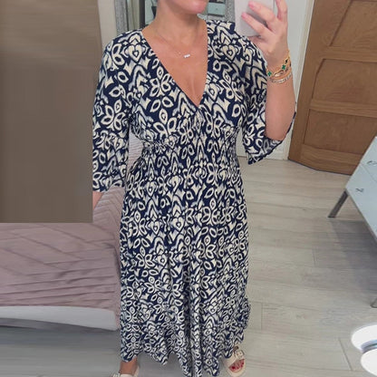 Vestido floral vintage con escote en V