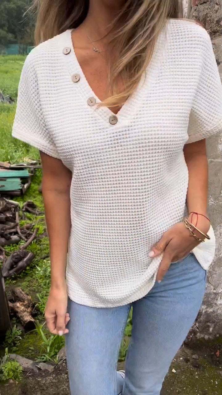 Camiseta Waffle Grid con Manga Corta y Escote en V